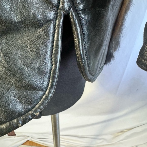 VINTAGE LEATHER JACKET OLD MONEY WINTER COAT LEATHER COAT WITH FUR TRIM SMALL - Picture 12 of 16